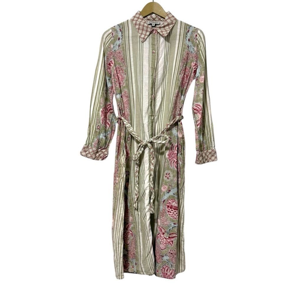 D’ascoli Striped Floral Button Up Midi Dress Size Medium Cottagecore Prairie